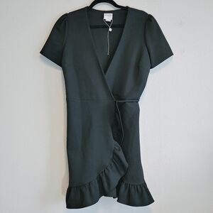 Donna Mizani Helena Mini Ruffle Hem Wrap Dress Sz S Casual Little Black Dress